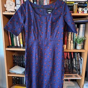 Collectif Size UK 14/ US 10 Blue Pencil Dress with Lady Bugs